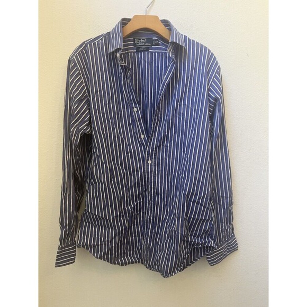 POLO BY RALPH LAUREN BLUE STRIPED REGENT FIT LONG SLEEVE DRESS SHIRT M (S1)